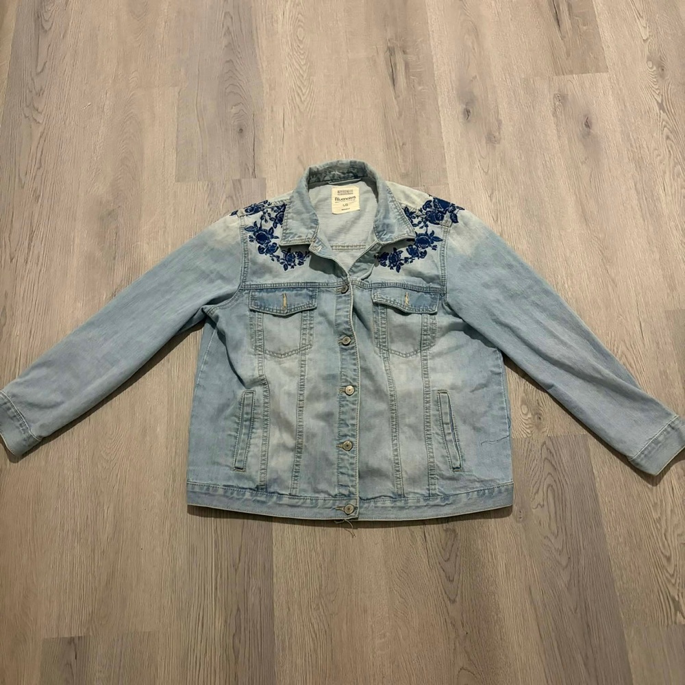 Bluenotes Boyfriend Jacket Rose Floral Boho Embroidery Cottagecore Shabby Chic - Picture 2 of 5